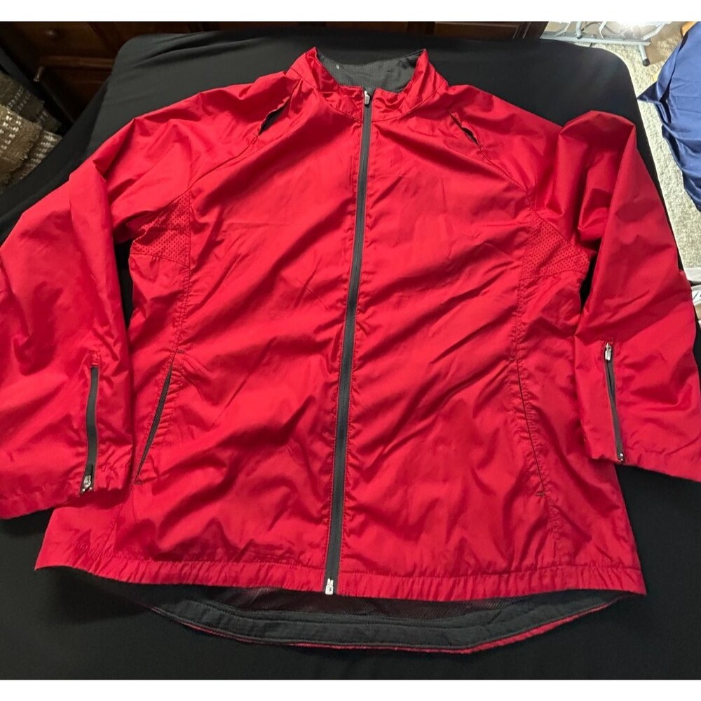 Danskin Now Red Gray Windbreaker Jacket Zipper Vents Darts Plus XXL 2XG 20 NWOT